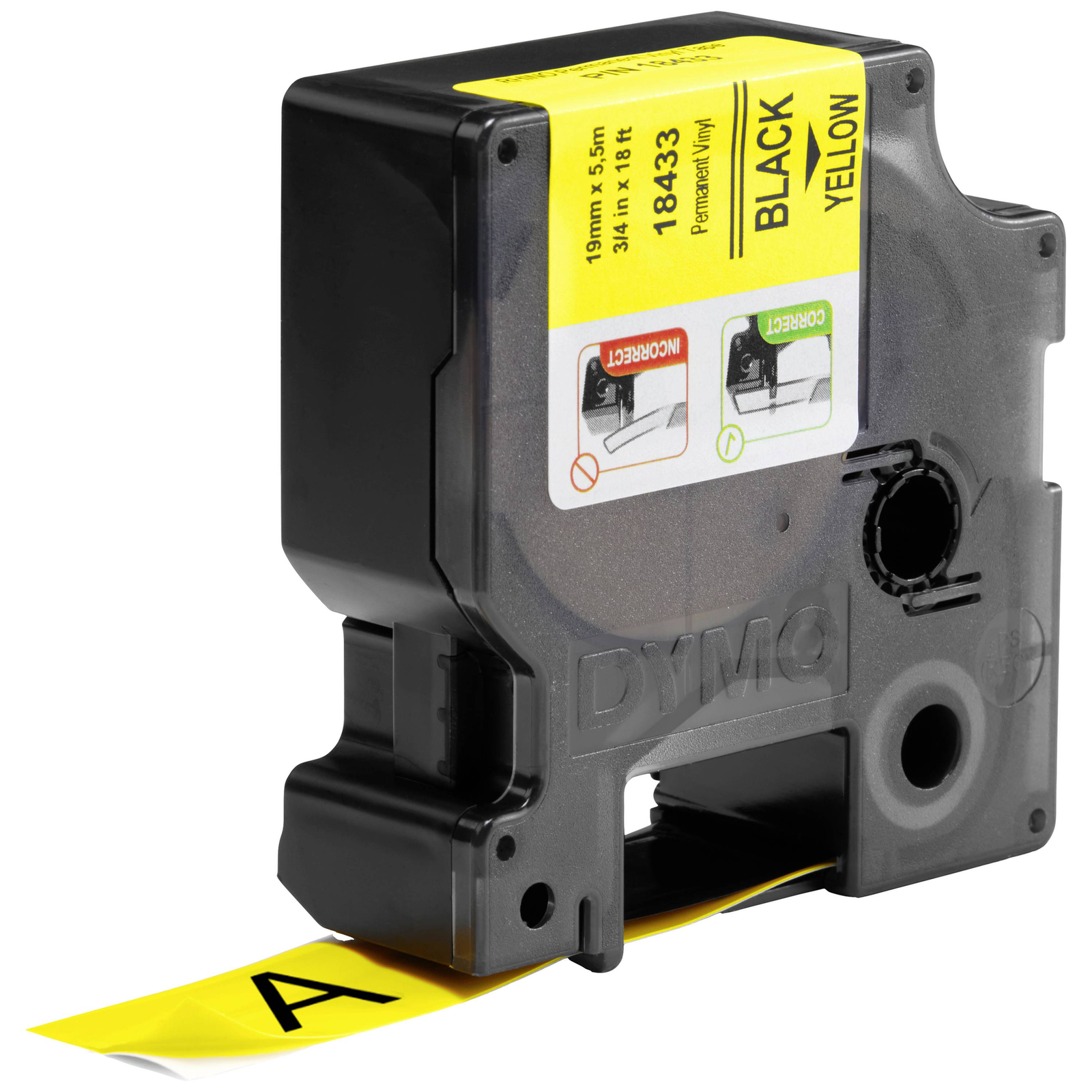Dymo Rhino ID1 18433 Vinyl Tape Black on Yellow 19 Mm/5.5 M