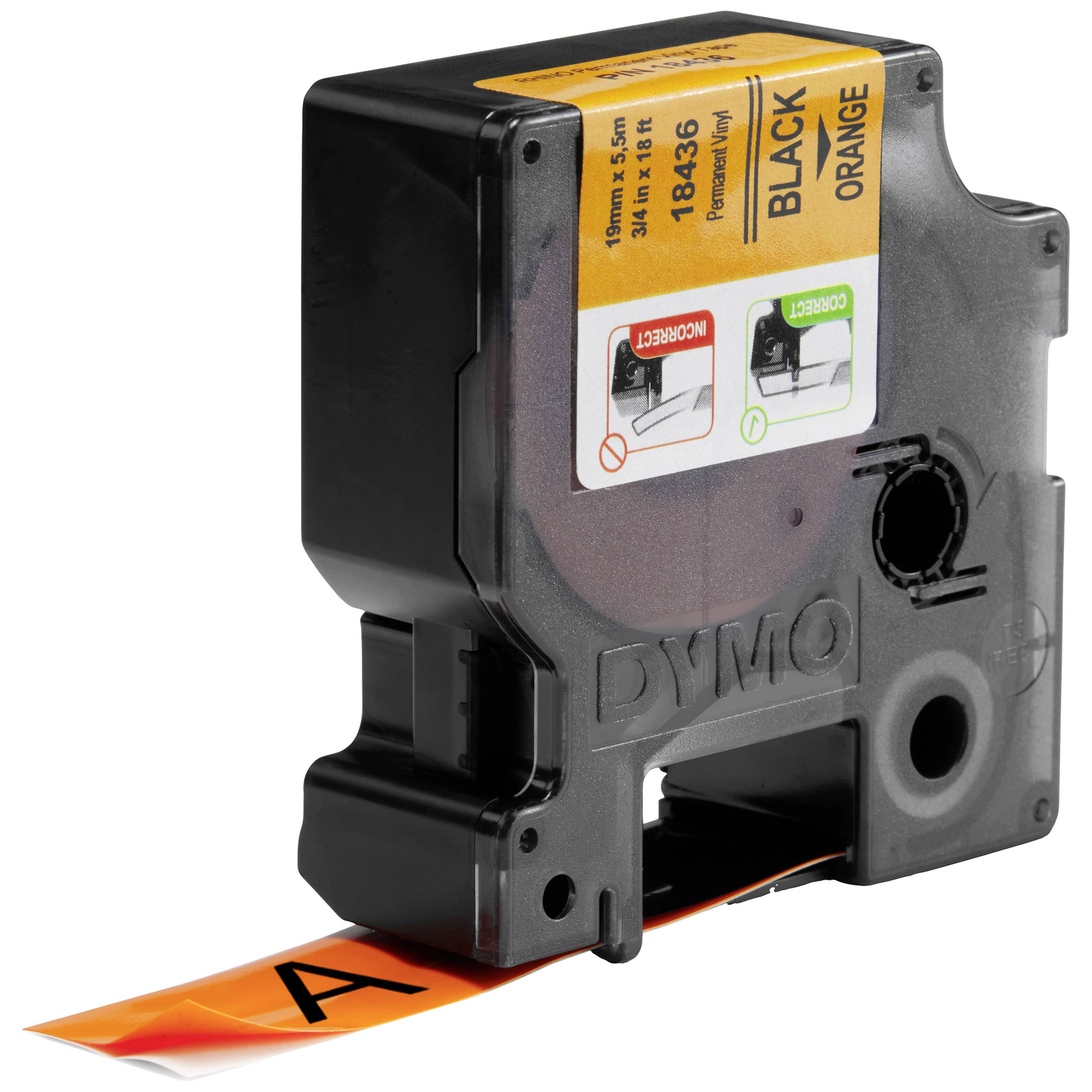 Dymo Rhino ID1 18436 Vinyl Tape Black on orange 19 Mm/5.5 M