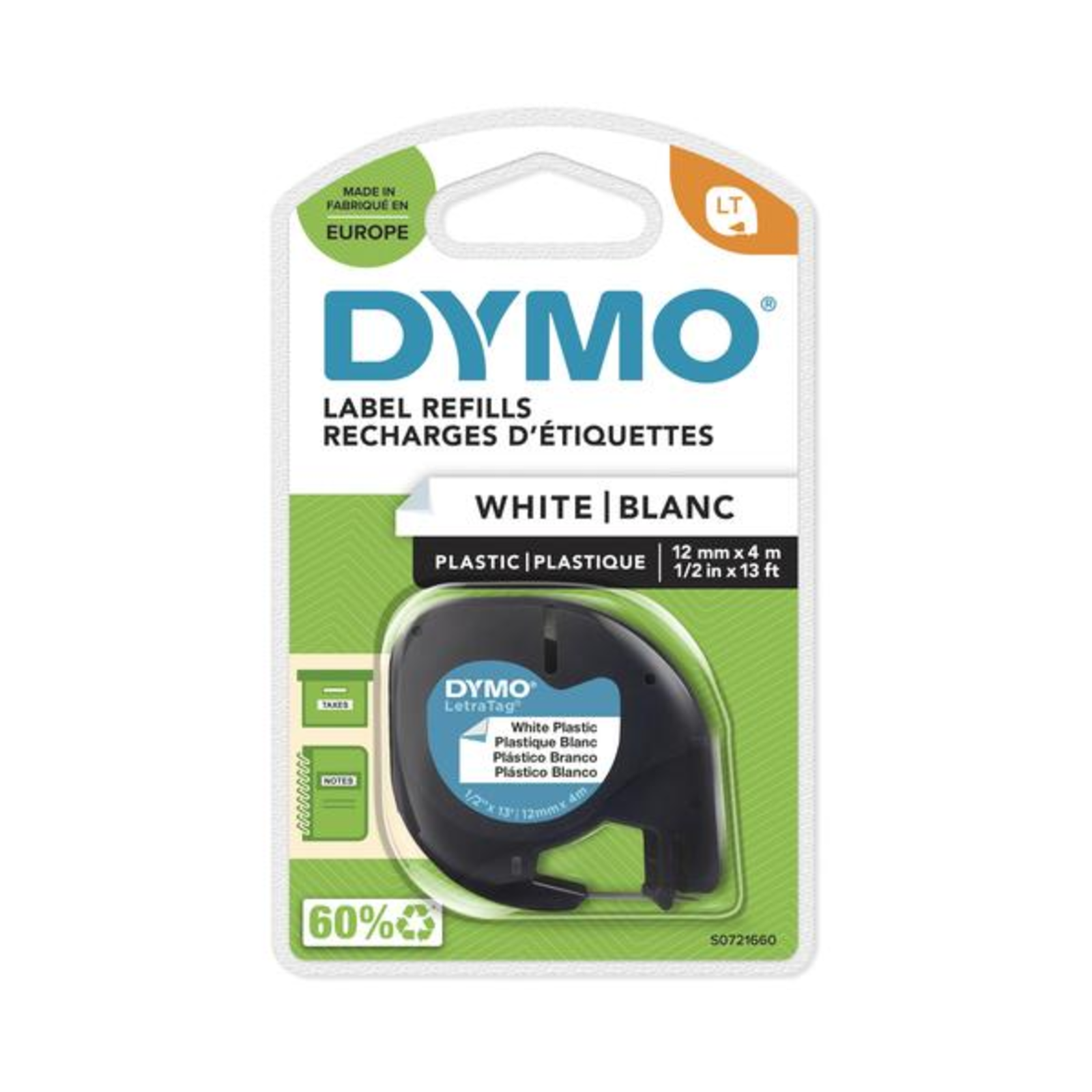 Dymo LetraTAG Plastic White Roll (1.2 Cm X 4 M)