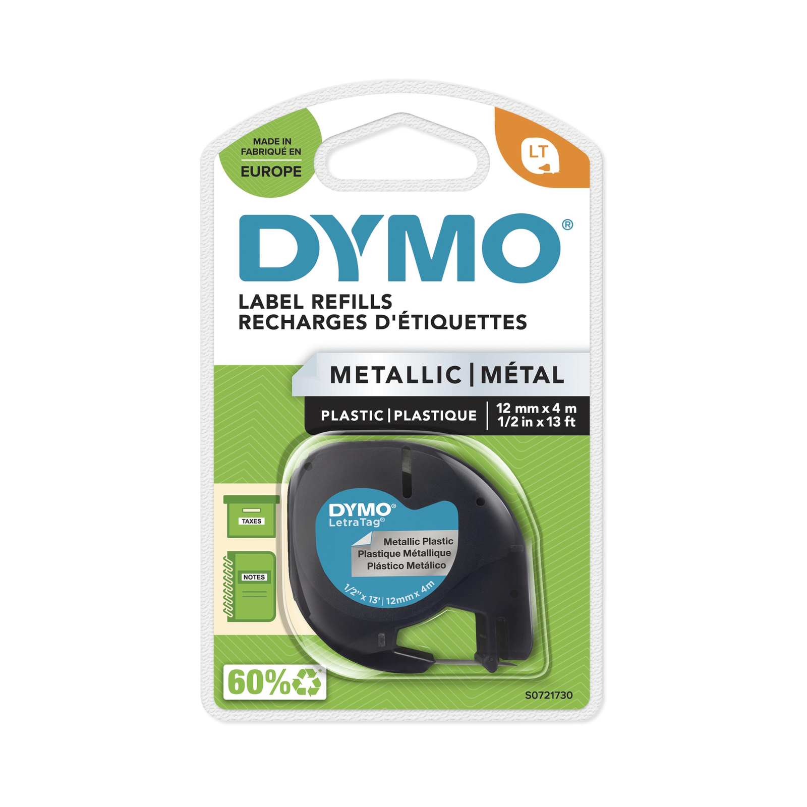 Dymo LetraTAG Metal Silver Roll (1.2 Cm X 4 M) 1 Cassette(s) Tape