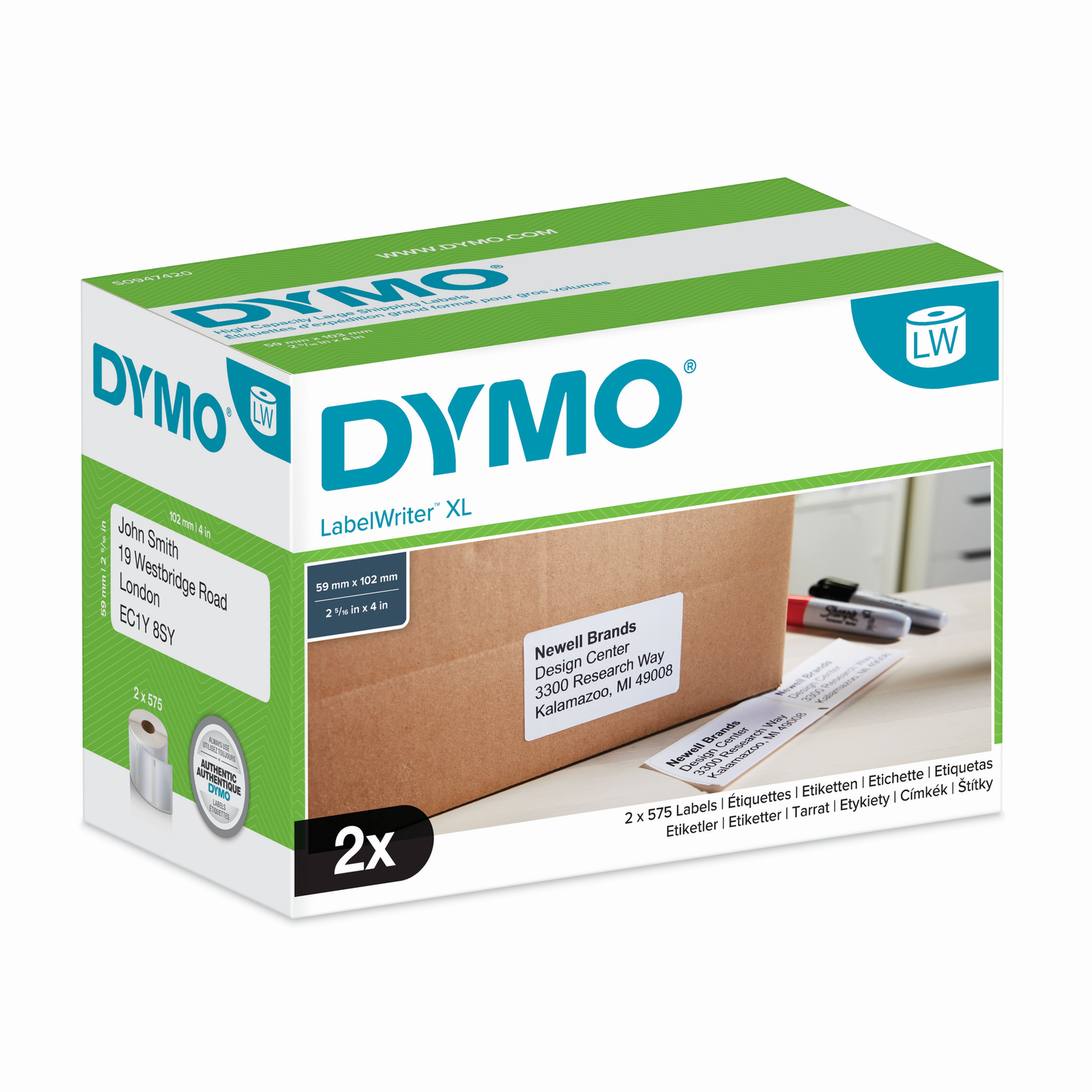 DYMO LW Shipping Labels on High Volume Roll 102 X 59 Mm S0947420 White Self-adhesive Printer Label