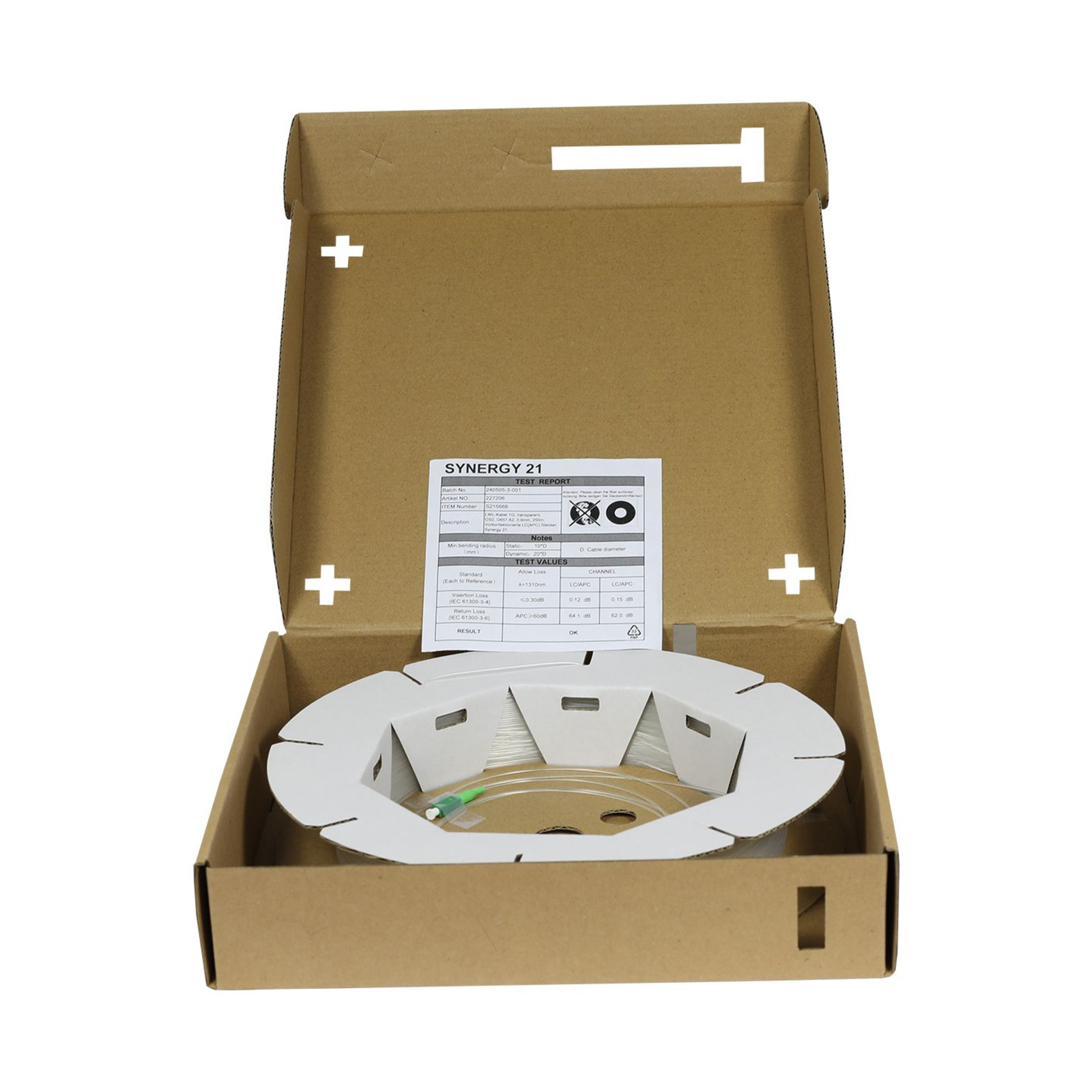 Synergy21 Fiber Optic FTTH Cable 1G transparent OS2 G657.A2 0.9mm 250m Pre-assembled