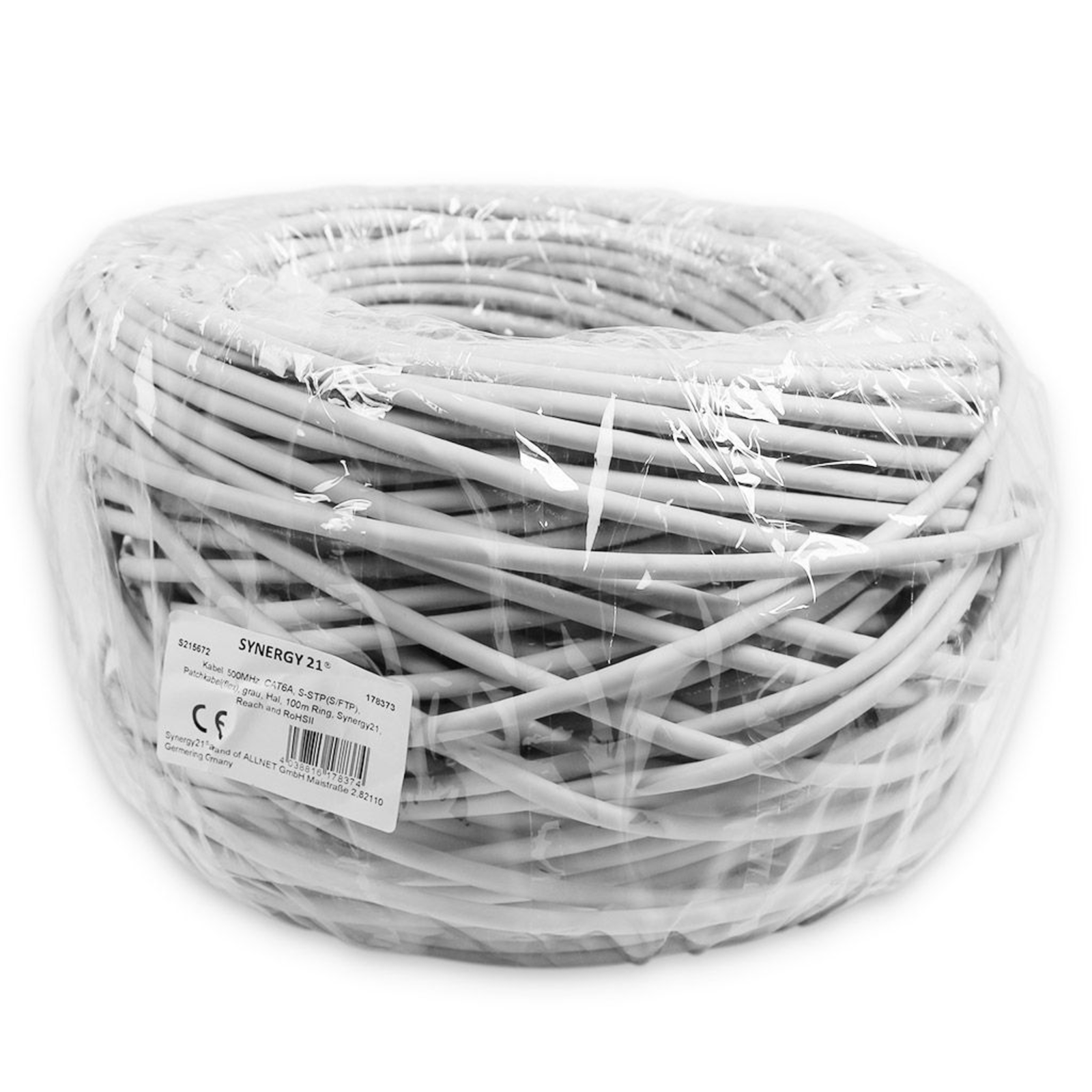 Synergy21 Cable 500MHz CAT6A S-STP(S/FTP) Patch Cable(flex) Grey Hal 100m Ring