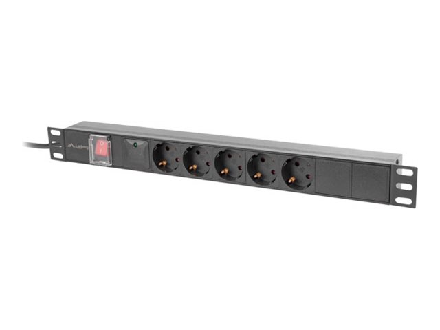 LANBERG Power Distrubution Unit PDU 19 inch 1U 16a 5x Schuko Outlets 2m Black