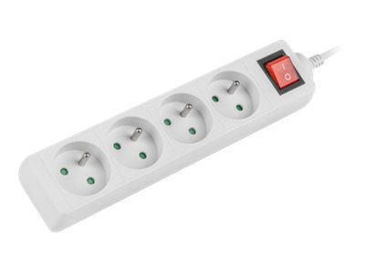 LANBERG PS1-04E-0150-W 1.5M White LANTERGE CURVE 4X 230V PL WITH CIRCUIT BREAKER FULL COPPER