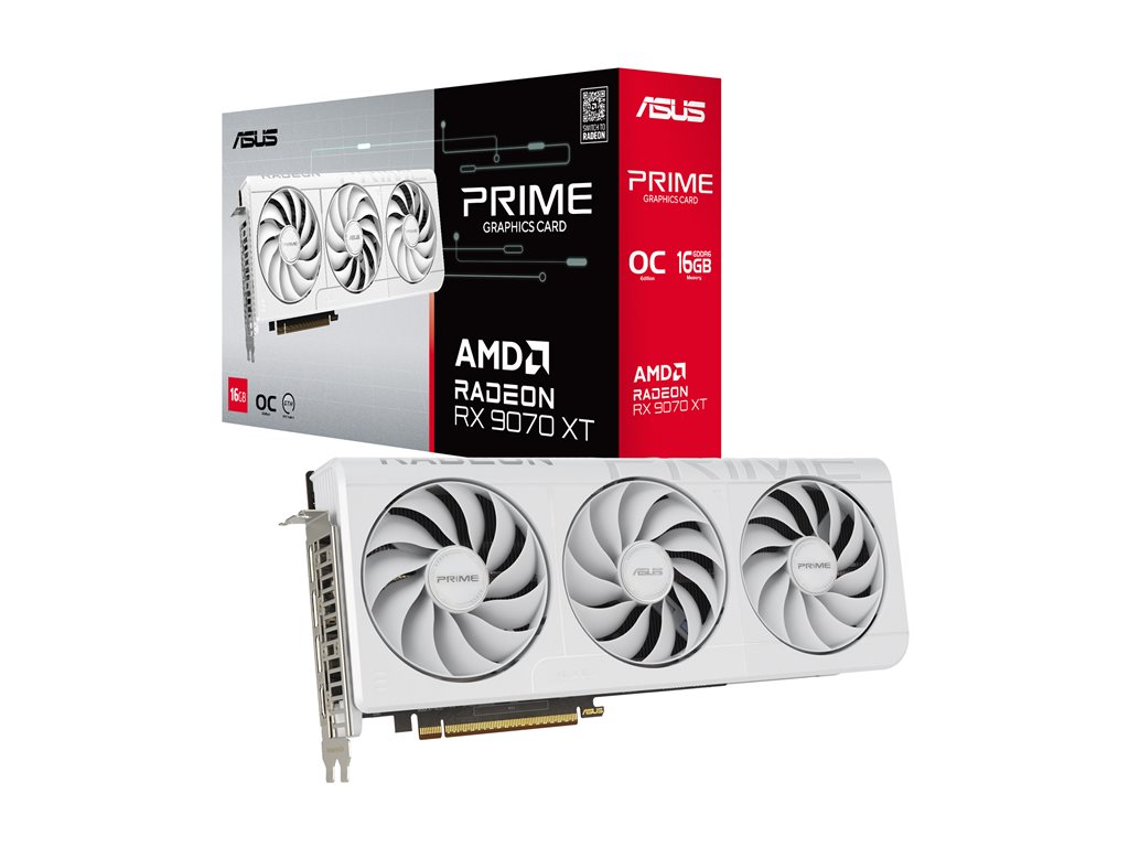 ASUS Prime Radeon RX 9070 XT White OC Edition 16GB GDDR6 Graphics Card PCIe 5.0 HDMI 2.1 DisplayPort 2.1a