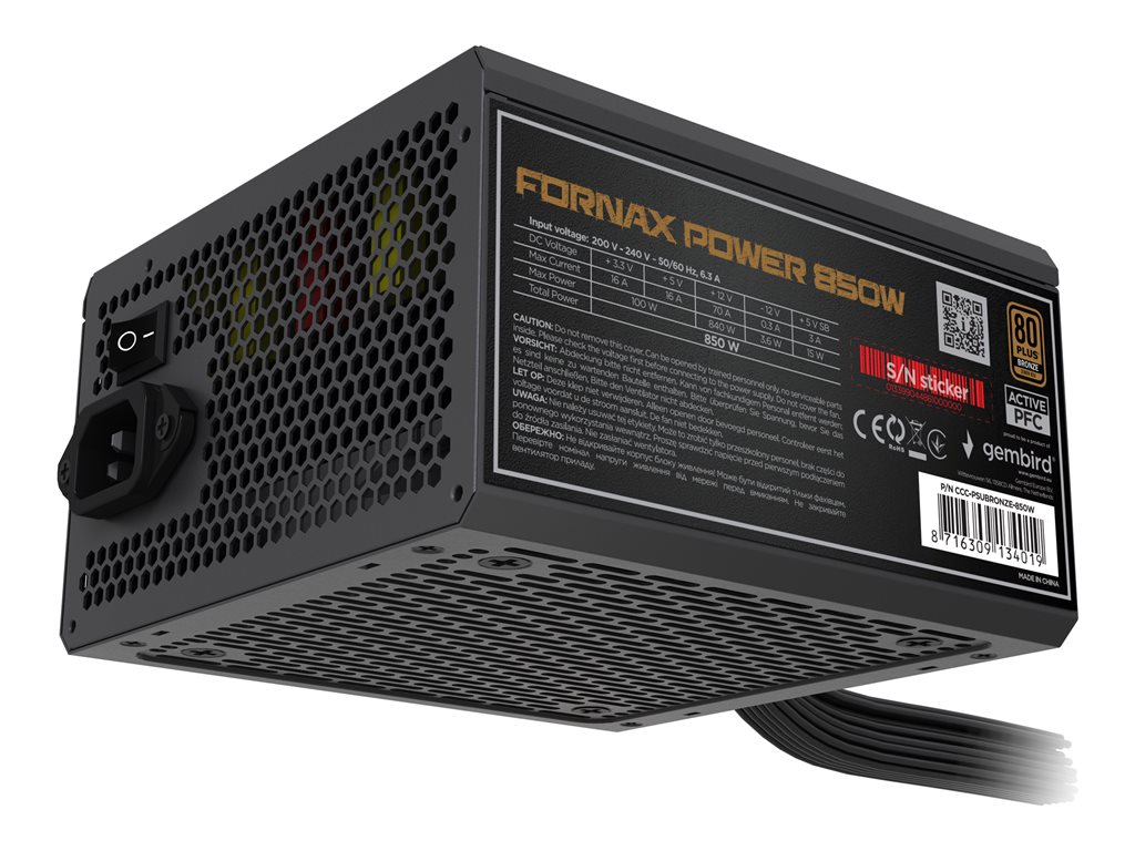 GEMBIRD Power supply unit 850W active PFC 12 cm fan 80+Bronze color box