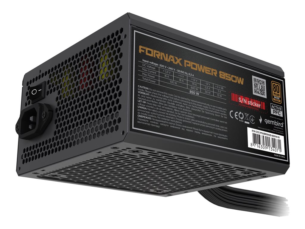 GEMBIRD Power supply unit 850W active PFC 12 cm fan 80+Bronze industrial