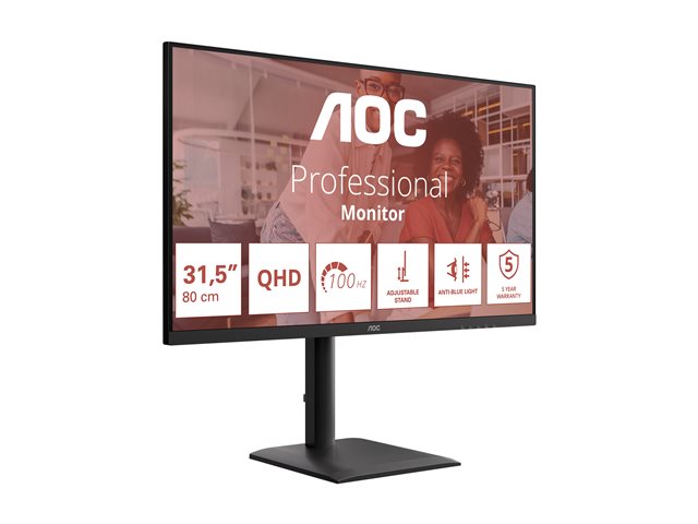 AOC 31.5inch 2560x1440 100Hz IPS Flat H/A 180 MM Adaptive Sync TUV EyeComfort Hardware USB HUB SPEAKERS Anti Blue light DP HDMI