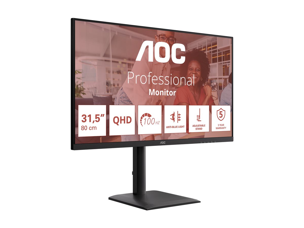 AOC 31.5inch 2560x1440 100Hz IPS Flat H/A 180 MM Adaptive Sync TUV EyeComfort Hardware USB HUB SPEAKERS Anti Blue light DP HDMI