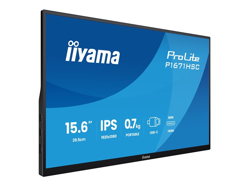 IIYAMA P1671HSC-B1 Portable 15.6inch IPS FHD 250cd/m2 2xUSB-C mHDMI Speakers leather cover/stand