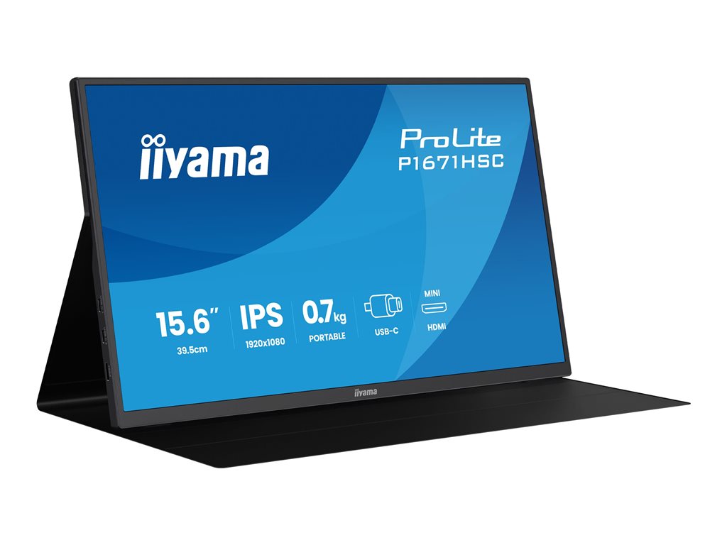 IIYAMA P1671HSC-B1 Portable 15.6inch IPS FHD 250cd/m2 2xUSB-C mHDMI Speakers leather cover/stand