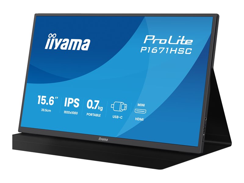 IIYAMA P1671HSC-B1 Portable 15.6inch IPS FHD 250cd/m2 2xUSB-C mHDMI Speakers leather cover/stand