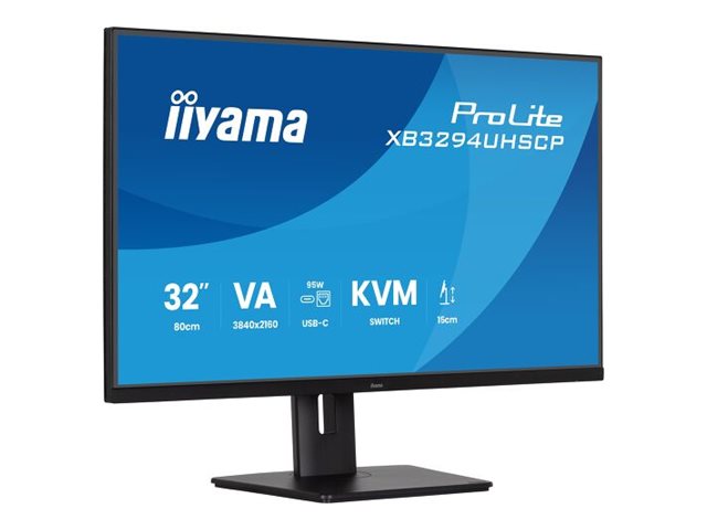 IIYAMA XB3294UHSCP-B1 32inch VA-panel 3840x2160 UHD 15cm Height Adj. Stand 350cd/m 2ms Speakers USB-C Dock LAN/KVM/95W PD