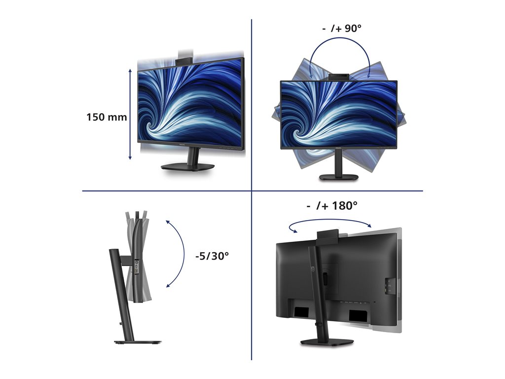 PHILIPS 27inch 2560x1440 120Hz IPS Flat H/A 150 MM USB C DOCKING DISPLAY 90W Daisy chain with 27B2N3500J Smart Link Sync