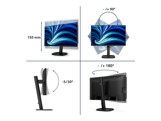 PHILIPS 24B2U3601/00 23.8inch IPS QHD 120Hz 350cd/m2 4ms HDMI2.1 DP USB-C DP ALT PD90W RJ45 USB HUB