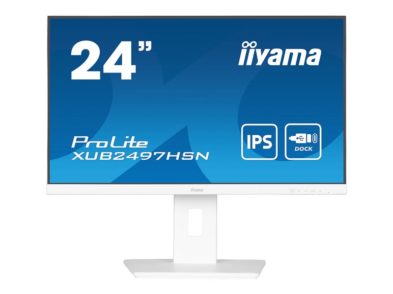 IIYAMA XUB2497HSN-W2 24inch IPS FHD 300cd/m2 1ms HDMI DP DP OUT 3xUSB 3.2 USB C 7.5W LAN Speakers 15cm Height Adj. Stand White (P)