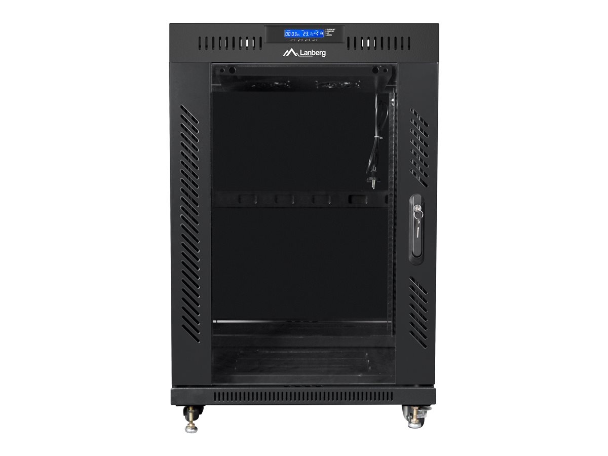 LANBERG free standing rack 19inch cabinet 15U 600x800 glass door LCD flat pack black