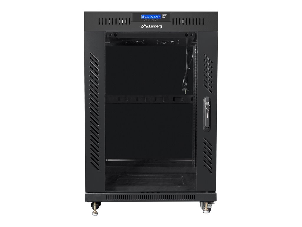 LANBERG free standing rack 19inch cabinet 15U 600x800 glass door LCD flat pack black
