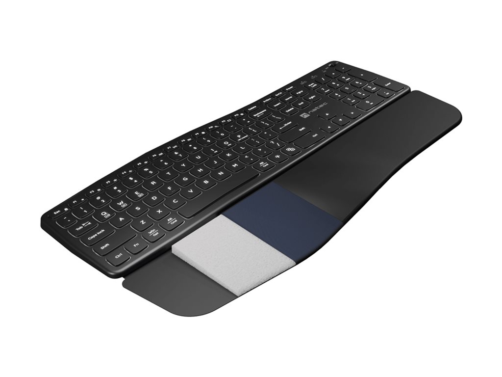 NATEC NKL-1995 PORIFERA BT+2.4GHz Backlit Ergonomic Wireless keyboard US
