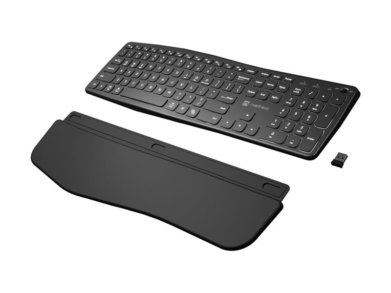 NATEC NKL-1995 PORIFERA BT+2.4GHz Backlit Ergonomic Wireless keyboard US