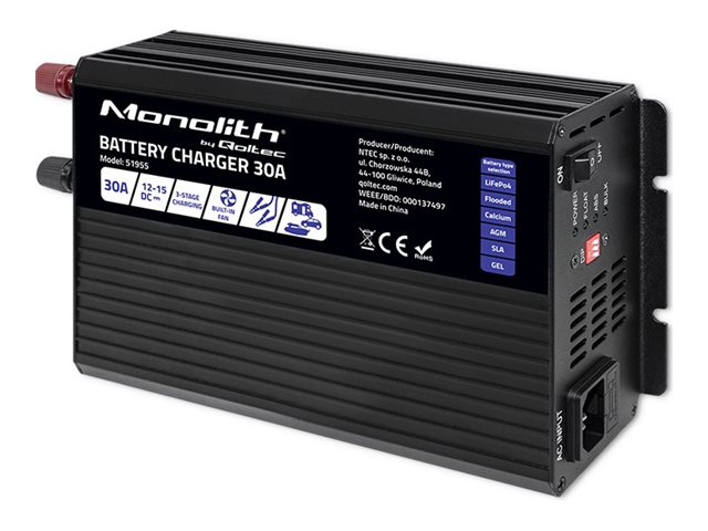 QOLTEC 51955 Smart Monolith charger for LiFePO4 AGM GEL SLA batteries 30A 12V