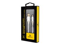 GEMBIRD CC-USB2B-AMmBM-2M-BW2 Gembird Premium cotton braided Micro-USB charging and data cable,2m,silver/white