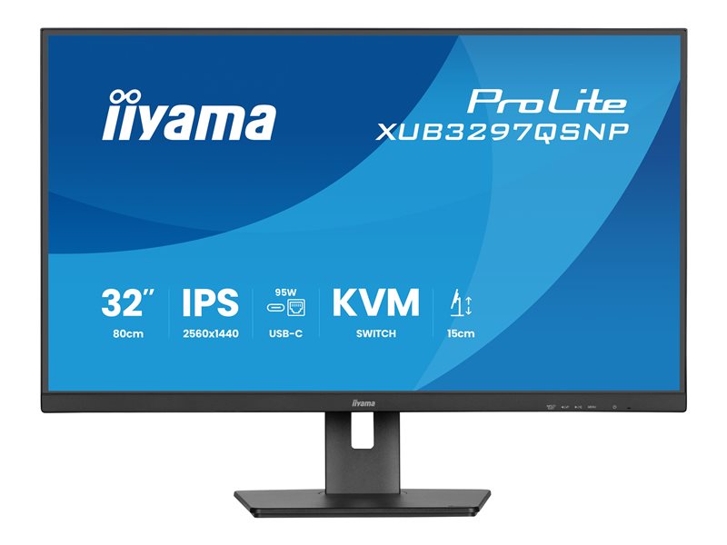 IIYAMA XUB3297QSNP-B1 32inch IPS-panel 2560x1440 350cd/m USB-C Dock LAN/95W PD/DP-OUT KVM USB 3x3.2+1xC 1ms