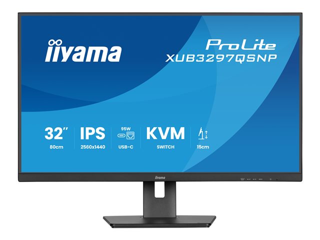 IIYAMA XUB3297QSNP-B1 32inch IPS-panel 2560x1440 350cd/m USB-C Dock LAN/95W PD/DP-OUT KVM USB 3x3.2+1xC 1ms