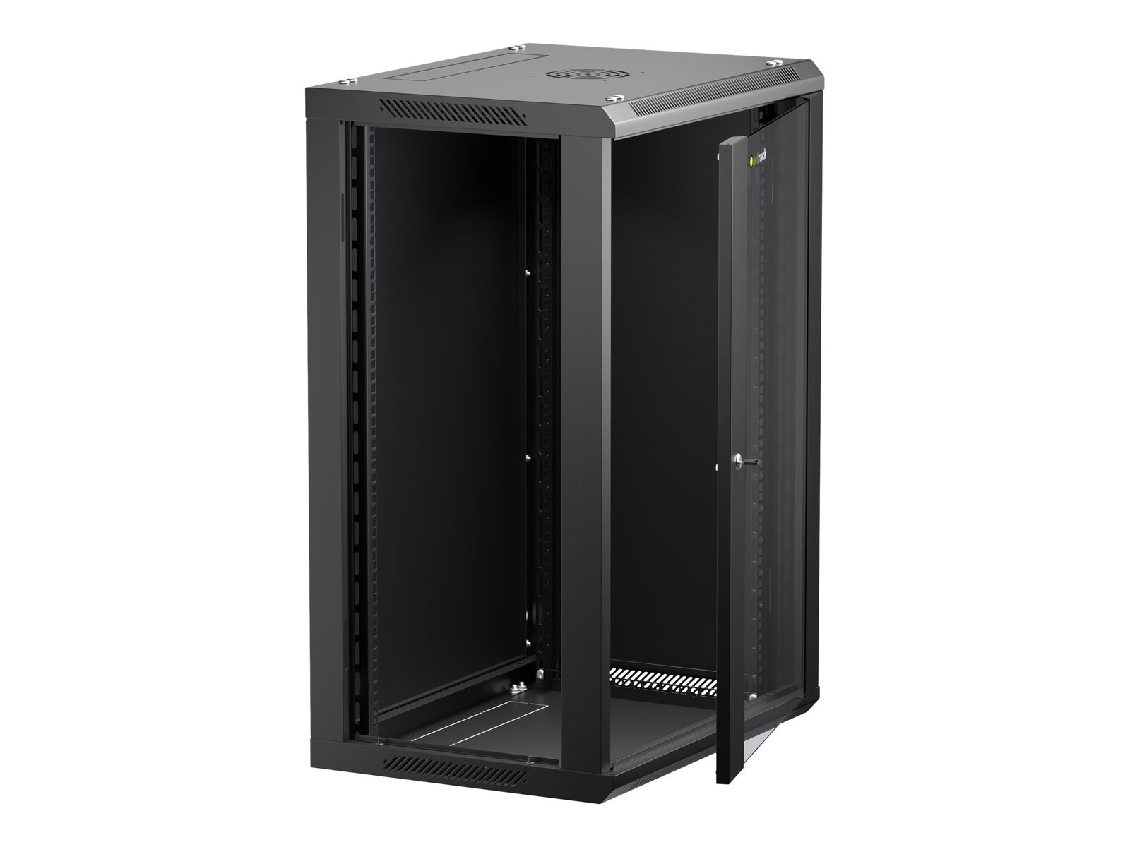 NETRACK 019-180-645-022 wall/hanging cabinet 19inch 18U/450 mm glass door black remov. side pan.