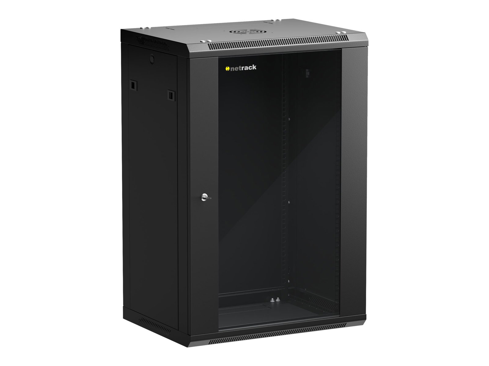 NETRACK 019-180-645-022 wall/hanging cabinet 19inch 18U/450 mm glass door black remov. side pan.