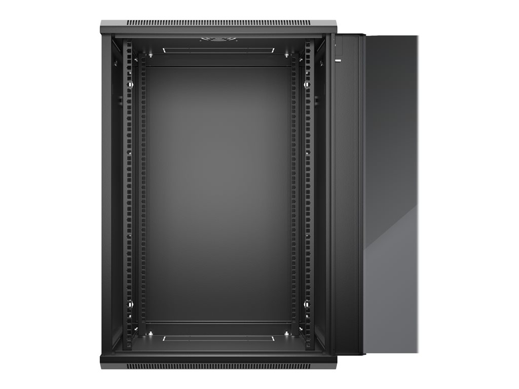 NETRACK 019-180-645-022 wall/hanging cabinet 19inch 18U/450 mm glass door black remov. side pan.