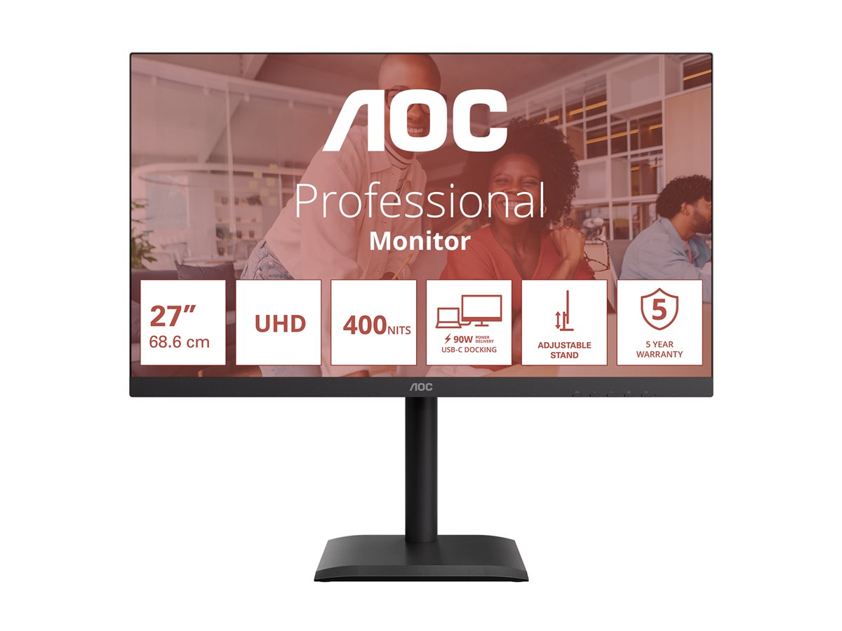 AOC U27E4CV 27inch 3840x2160 60Hz IPS Flat H/A 150MM USB C DOCKING 90W Adaptive Sync EyeComfort 3.0 USB HUB SPEAKER