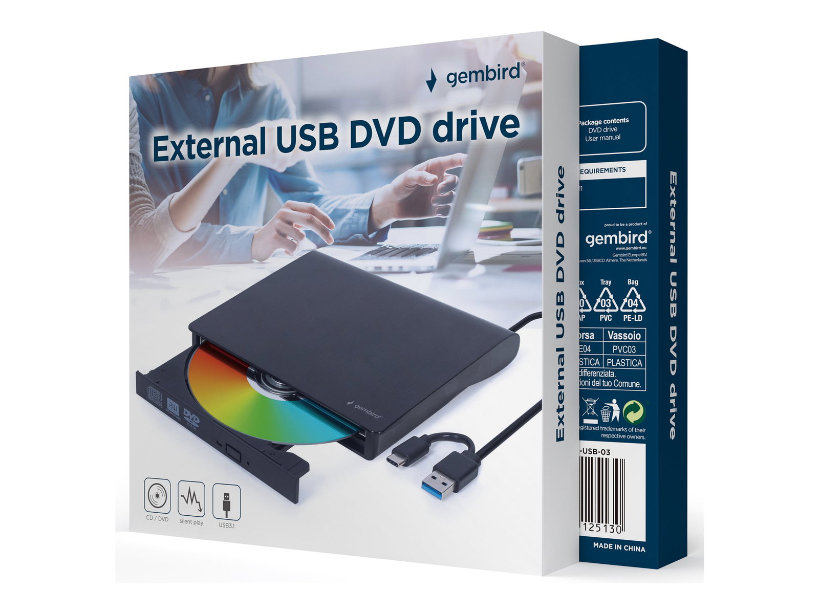 GEMBIRD External USB DVD/CD drive USB 3.1 black