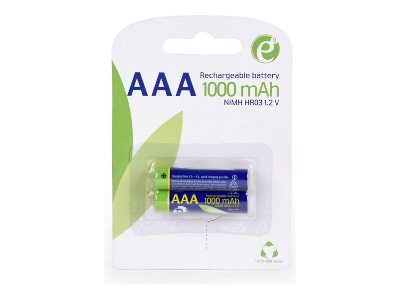 GEMBIRD Ni-MH rechargeable AAA batteries 1000mAh 2pcs blister pack