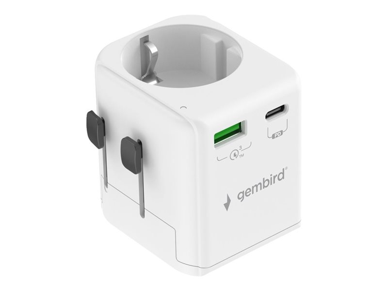 GEMBIRD Grounded universal travel power adapter 20W white