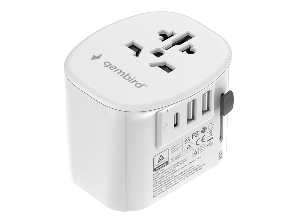 GEMBIRD Grounded universal travel power adapter 15W white