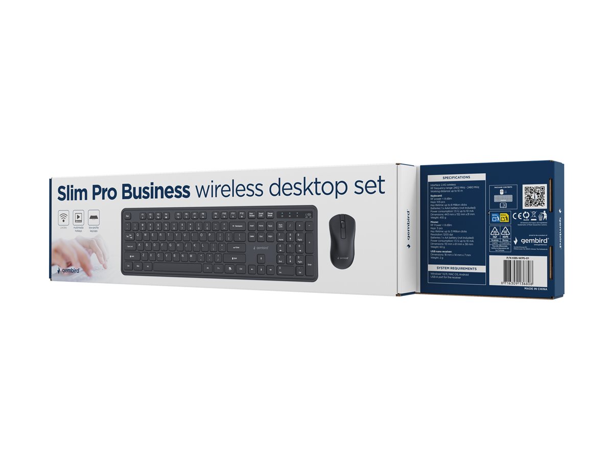 GEMBIRD Slim Pro Business wireless desktop set black US layout