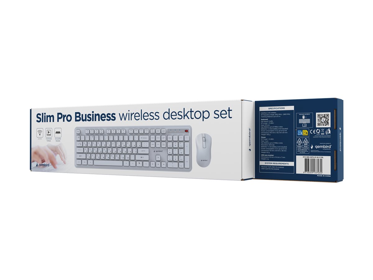 GEMBIRD Slim Pro Business wireless desktop set white US layout