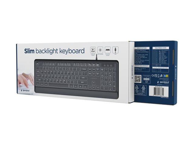 GEMBIRD Slim wired backlight keyboard black US layout