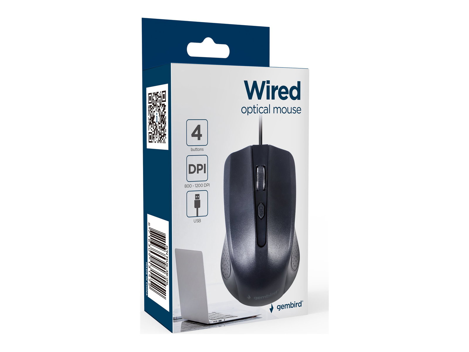 GEMBIRD optical mouse 1200DPI USB Black 1.8m cable length