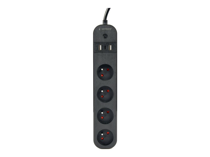 GEMBIRD Smart power strip with USB charger and power metering 4 French sockets black