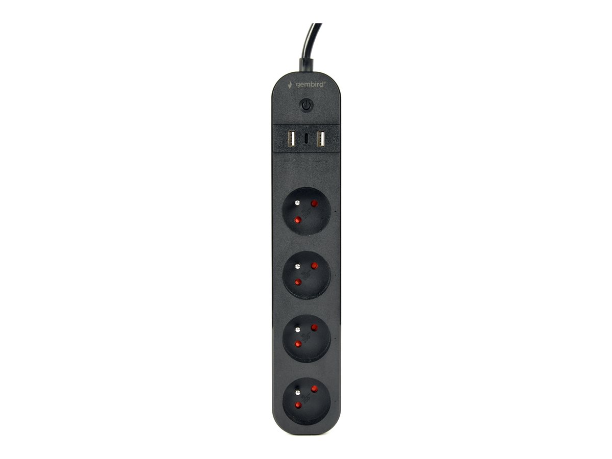 GEMBIRD Smart power strip with USB charger and power metering 4 French sockets black
