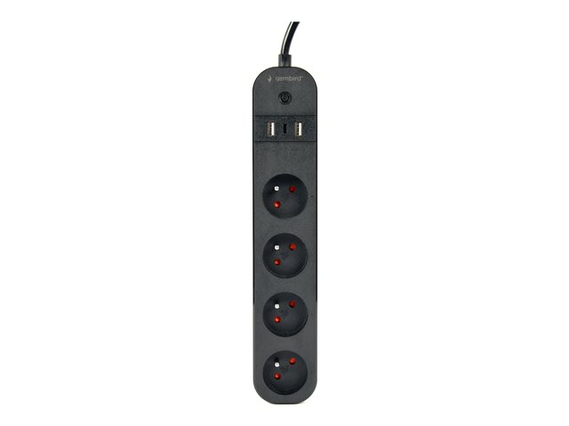 GEMBIRD Smart power strip with USB charger and power metering 4 French sockets black