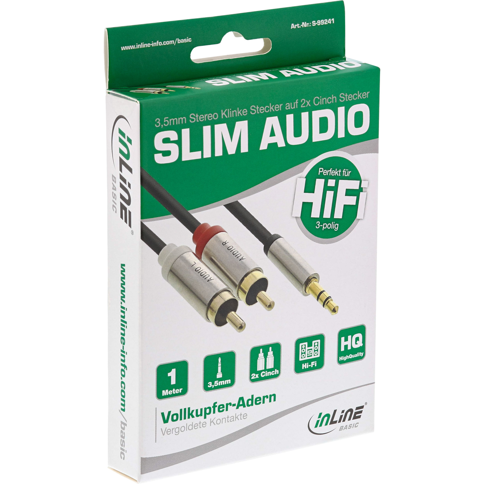 InLine Basic Slim Audio Cable Jack 3.5mm ST to 2x RCA ST 1m