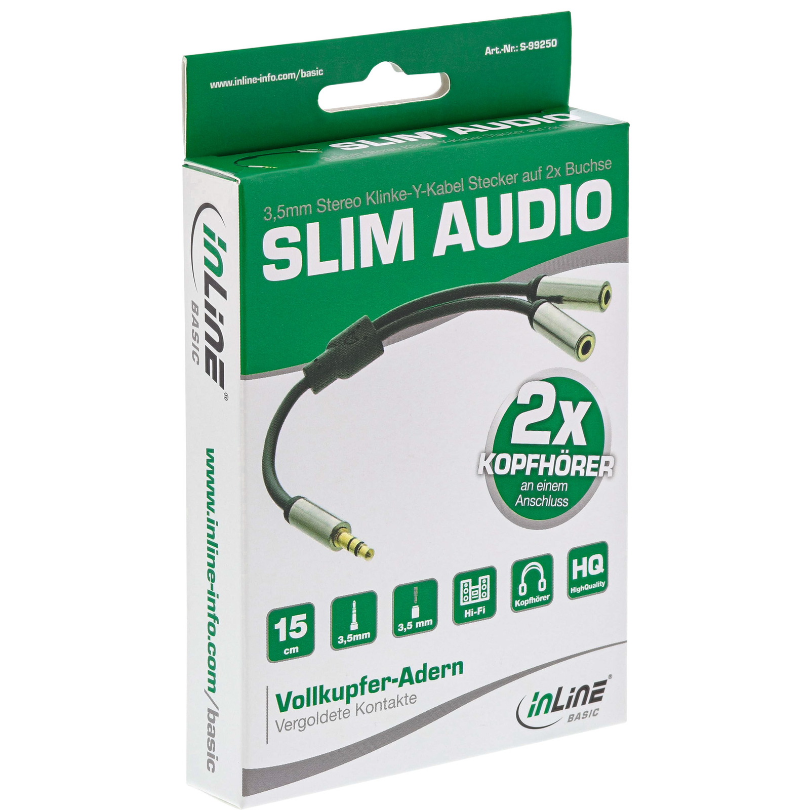 InLine Basic Slim Audio Y-cable 3.5mm Jack ST to 2x BU 0.15m
