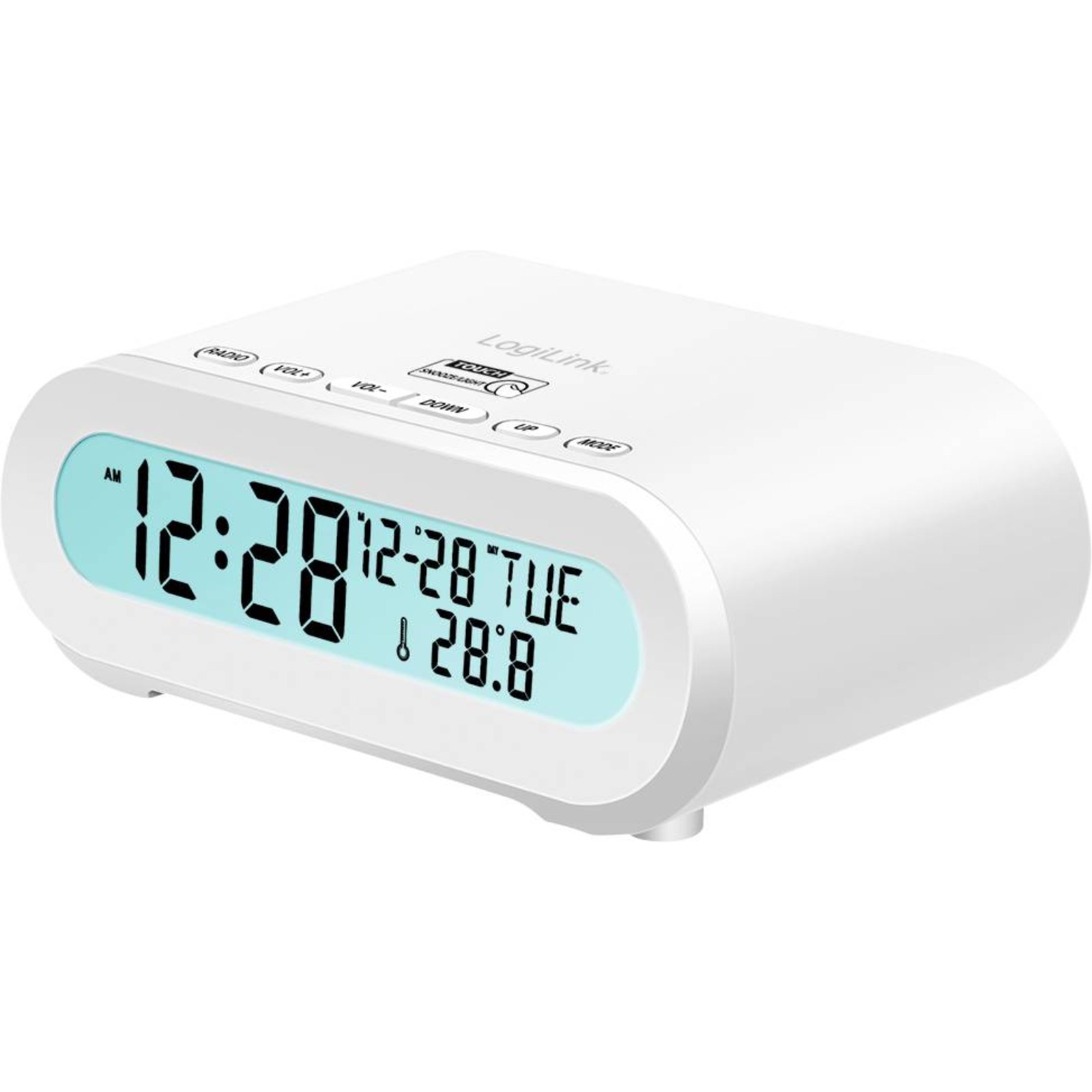 LogiLink SC0121W Radio Alarm Clock FM USB Tactile Buttons Alarm Function White