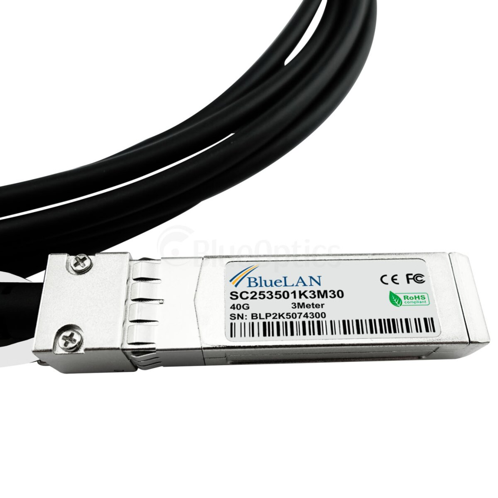 BlueLAN Passive 40GBASE-CR4 QSFP to 4x10GBASE-CR SFP+ Breakout Direct Attach Cable 1 Metre AWG30
