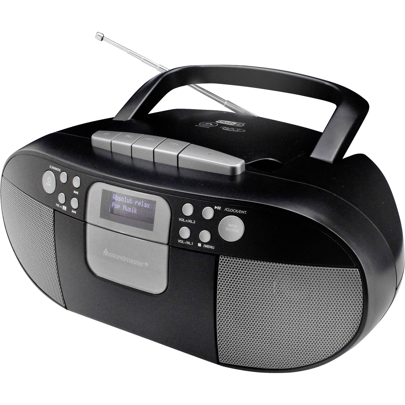 soundmaster SCD7800SW Cassette Radio DAB+ FM AUX CD Cassette USB Alarm Function Black