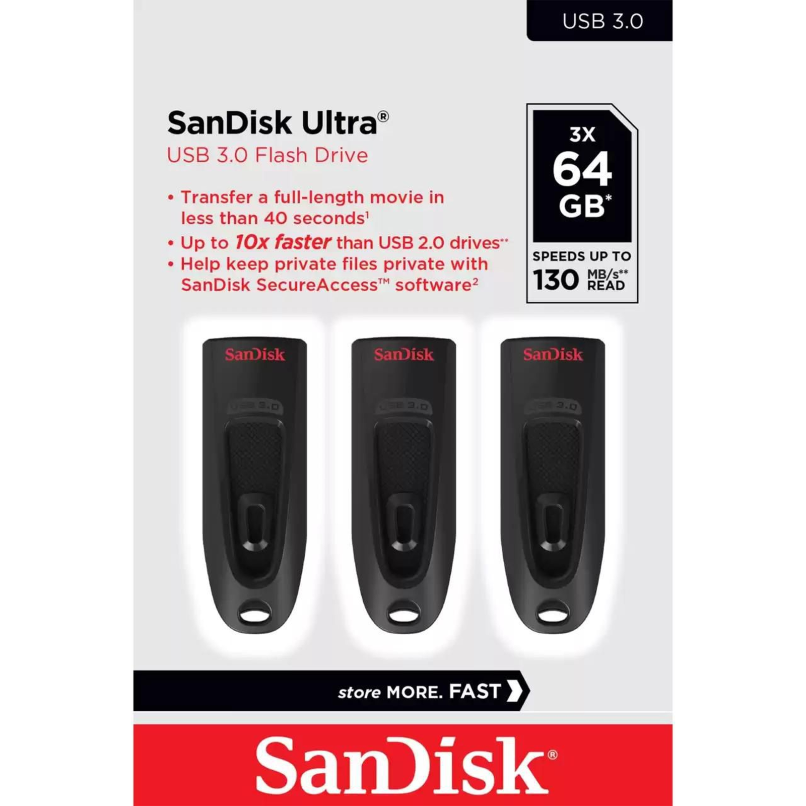 SanDisk Ultra USB Flash Drive 64 GB USB 3.0 (pack of 3)